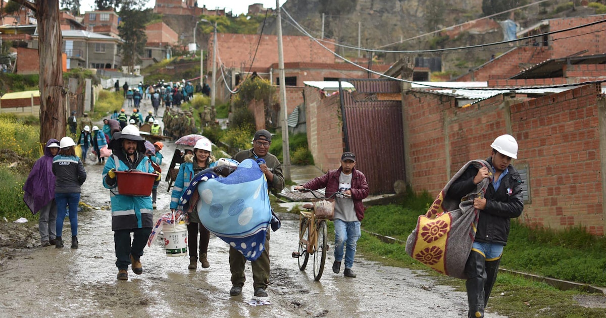 Barrio Codavisa, em La Paz, afetado pelas chuvas na Bolívia, com cerca de 80 famílias evacuadas
