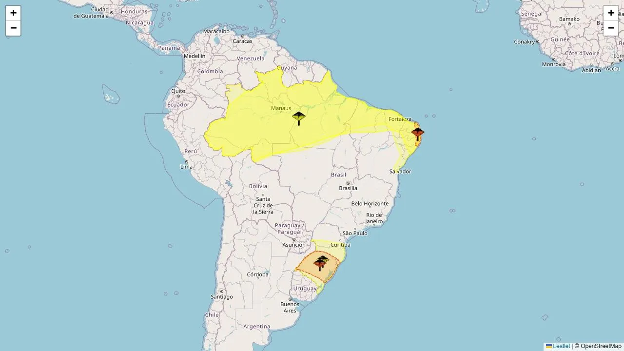 Mapa de alertas meteorológicos do Inmet para o Brasil