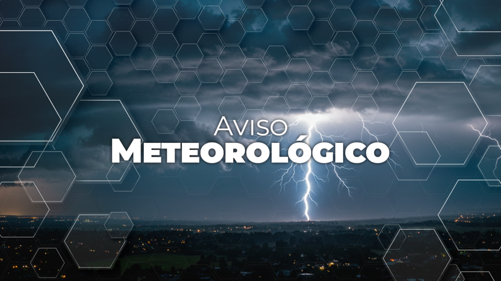 Arte institucional da Defesa Civil de Santa Catarina anunciando aviso meteorológico de temporais com rajadas de vento e granizo